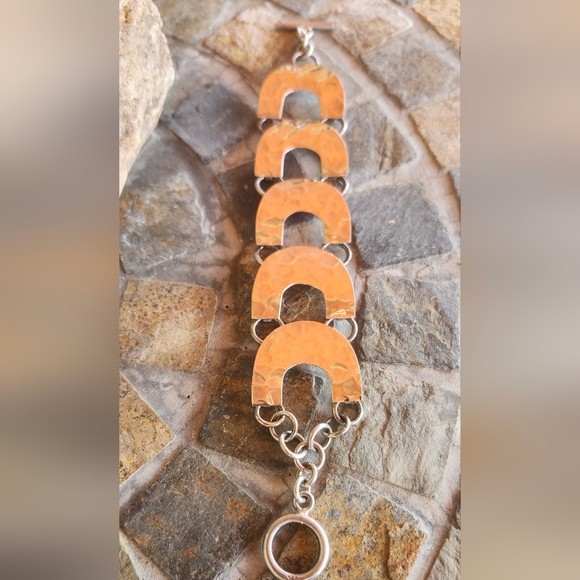 Sterling Silver hammered Link Bracelet - Picture 15 of 16